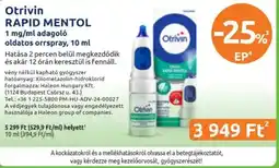 Benu Gyógyszertárak Otrivin rapid mentol ajánlat