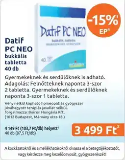 Benu Gyógyszertárak Datif PC NEO bukkális tabletta ajánlat