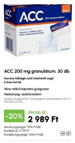 Alma Gyógyszertárak Acc 200 mg granulatum ajánlat