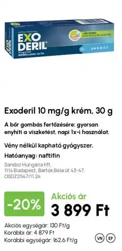 Alma Gyógyszertárak Exoderil 10 mg/g krém ajánlat