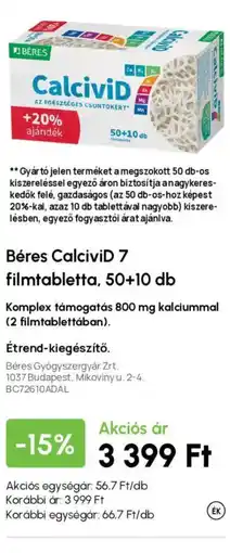 Alma Gyógyszertárak Béres CalciviD 7 filmtabletta ajánlat