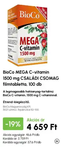 Alma Gyógyszertárak BioCo mega c-vitamin ajánlat