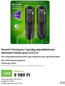 Alma Gyógyszertárak Nicorette Quickspray ajánlat