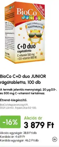 Alma Gyógyszertárak Bioco c+d duo junior ajánlat