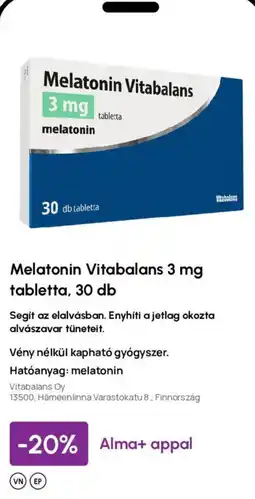 Alma Gyógyszertárak Melatonin Vitabalans ajánlat