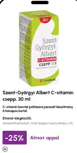 Alma Gyógyszertárak Szent-Györgyi Albert C-vitamin csepp ajánlat