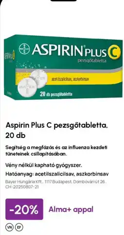 Alma Gyógyszertárak Aspirin plus c pezsgotabletta ajánlat