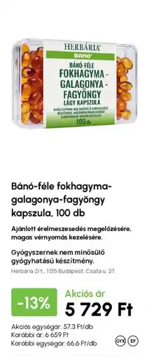 Alma Gyógyszertárak Herbária báno-féle fokhagyma-galagonya-fagyöngy lágy kapszula ajánlat