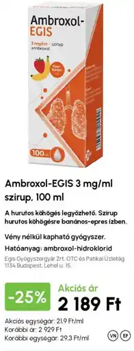 Alma Gyógyszertárak Ambroxol-EGIS 3 mg/ml szirup ajánlat