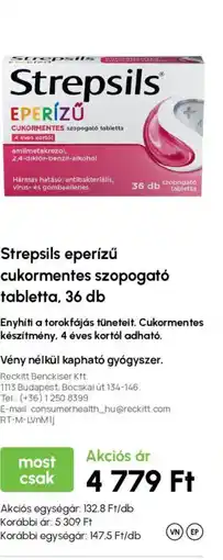 Alma Gyógyszertárak Strepsils eperízű cukormentes szopogató tabletta ajánlat