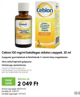 Alma Gyógyszertárak Cebion belsőleges oldatos cseppek ajánlat
