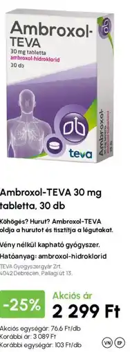 Alma Gyógyszertárak Ambroxol-teva tabletta ajánlat