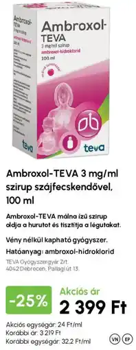 Alma Gyógyszertárak Ambroxol-teva szirup ajánlat