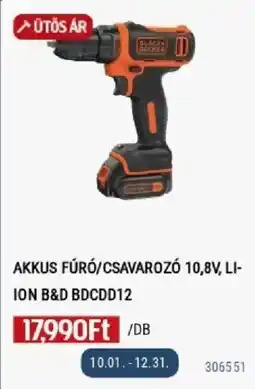 Praktiker Black & Decker akkus fúró/csavarozó 10,8v li-ion b&d bdcdd12 ajánlat