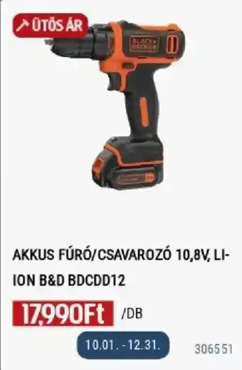 Black & Decker akkus fúró/csavarozó 10,8v li-ion b&d bdcdd12