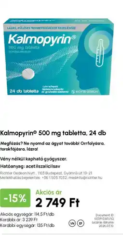 Alma Gyógyszertárak Kalmopyrin 500 mg tabletta ajánlat