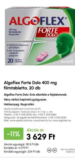 Alma Gyógyszertárak Algoflex Forte Dolo 400 mg filmtabletta ajánlat