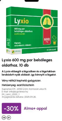 Alma Gyógyszertárak Lyxio ajánlat