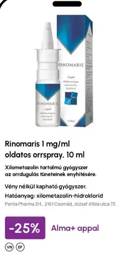 Alma Gyógyszertárak Rinomaris orrspray ajánlat