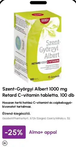 Alma Gyógyszertárak Szent-györgyi albert c-vitamin retard tabletta ajánlat