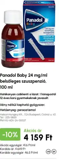 Alma Gyógyszertárak Panadol baby ajánlat