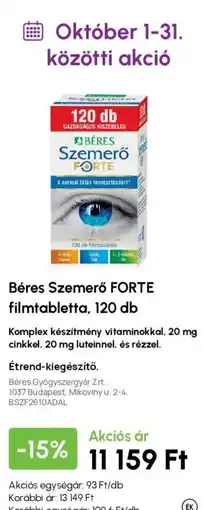 Alma Gyógyszertárak Béres Szemerő FORTE filmtabletta ajánlat