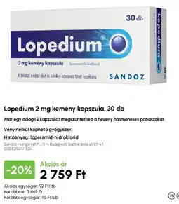 Alma Gyógyszertárak Lopedium 2 mg kemény kapszula ajánlat