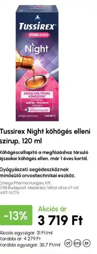 Alma Gyógyszertárak Tussirex köhögés elleni szirup ajánlat