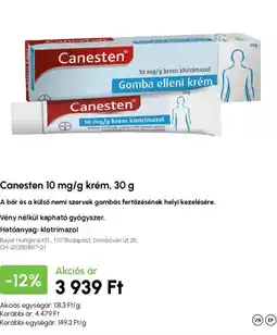 Alma Gyógyszertárak Canesten krém ajánlat