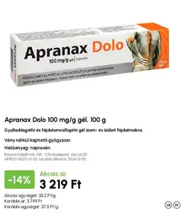 Alma Gyógyszertárak Apranax Dolo ajánlat