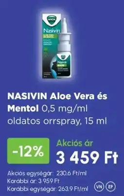 Alma Gyógyszertárak Nasivin Aloe Vera és Mentol 0,5 mg/ml oldatos orrspray ajánlat