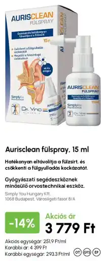 Alma Gyógyszertárak Aurisclean fülspay ajánlat