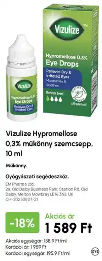 Alma Gyógyszertárak Vizulize műkönny szemcsepp ajánlat