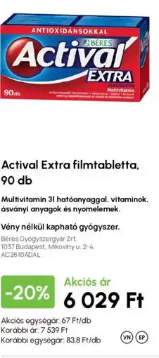 Alma Gyógyszertárak Actival Extra filmtabletta ajánlat