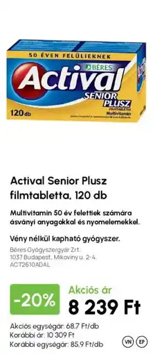 Alma Gyógyszertárak Actival Senior Plusz filmtabletta ajánlat