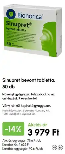 Alma Gyógyszertárak Bionorica sinupret ajánlat