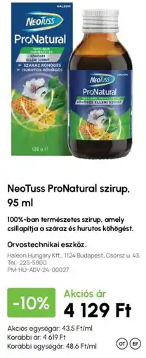 Alma Gyógyszertárak Neotuss pronatural szirup ajánlat