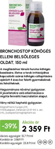 Alma Gyógyszertárak BronchoStop kőhögés elleni belsőleges oldat ajánlat