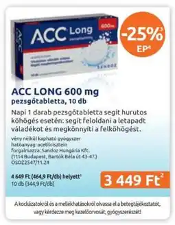 Benu Gyógyszertárak ACC LONG 600 mg ajánlat