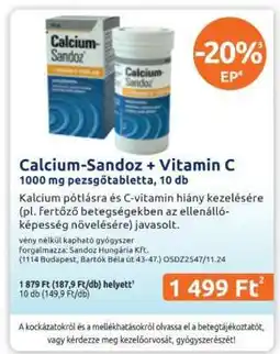 Benu Gyógyszertárak Calcium-Sandoz + Vitamin C ajánlat