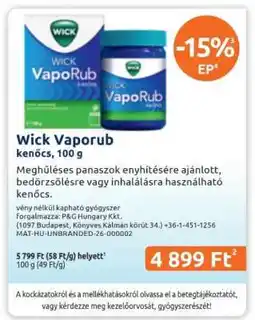 Benu Gyógyszertárak Wick Vaporub ajánlat