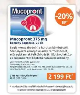 Benu Gyógyszertárak Mucopront 375 mg ajánlat
