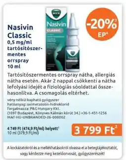 Benu Gyógyszertárak Nasivin Classic ajánlat
