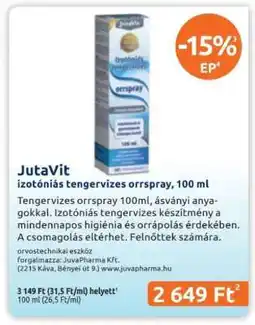 Benu Gyógyszertárak JutaVit izotóniás tengervizes orrspray, 100 ml ajánlat