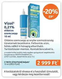 Benu Gyógyszertárak Vizol S 0,21% oldatos szemcsepp 10 ml ajánlat
