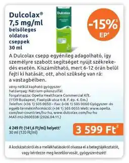 Benu Gyógyszertárak Dulcolax 7,5 mg/ml belsőleges oldatos cseppek 30 ml ajánlat