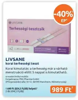 Benu Gyógyszertárak LIVSANE korai terhességi teszt ajánlat