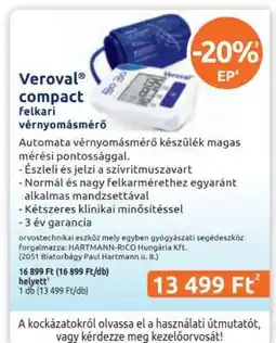 Benu Gyógyszertárak Veroval compact felkari vérnyomásmérő ajánlat