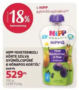 Rossmann HIPP FEKETERIBIZLI KÖRTE SZILVA GYÜMÖLCSPÜRÉ 6 HÓNAPOS KORTÓL ajánlat