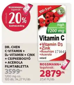 Rossmann DR. CHEN C-VITAMIN + D3-VITAMIN + CINK + CSIPKEBOGYÓ + ACEROLA FILMTABLETTA ajánlat